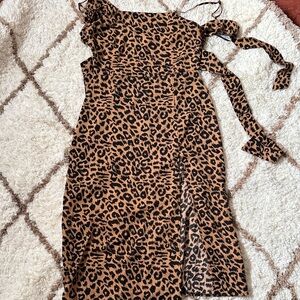 Missguided Leopard Print Midi Dress - Tan & Black